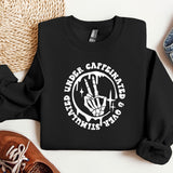 a black sweatshirt with a white logo on it