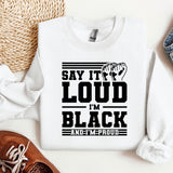 a white sweatshirt with a black and white slogan on it