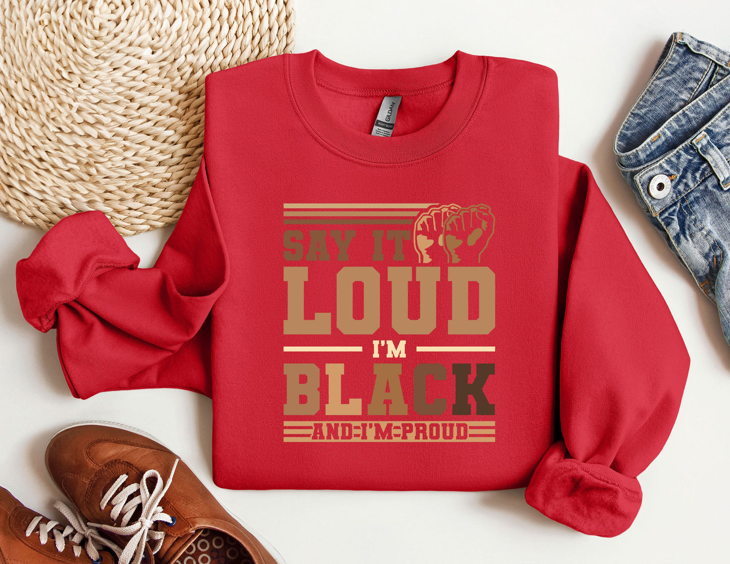 a red sweatshirt with the words, i&#39;m loud i&#39;m black and