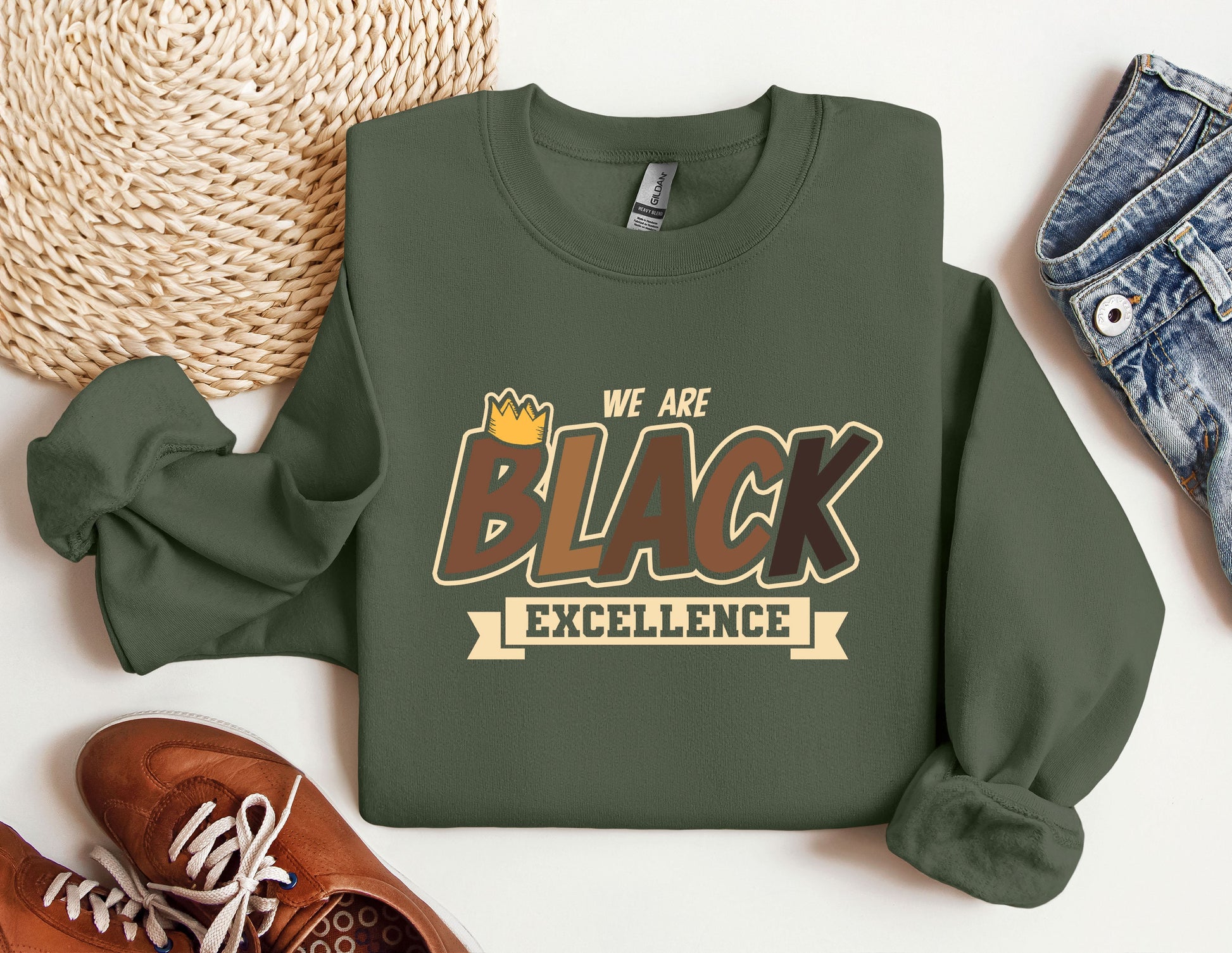 we are black excellence sweatshirt on a white background