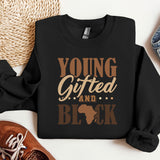 a black shirt with the words young, gifted and black on it