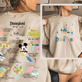 a woman wearing a sweatshirt with a mickey mouse design on it