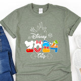 a gray shirt with mickey mouse on it