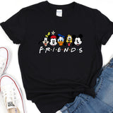 a black shirt with three cartoon characters on it