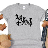 a gray shirt with the disney logo on it