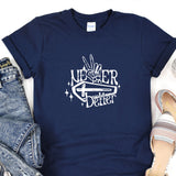 a blue t - shirt with a hand print on it