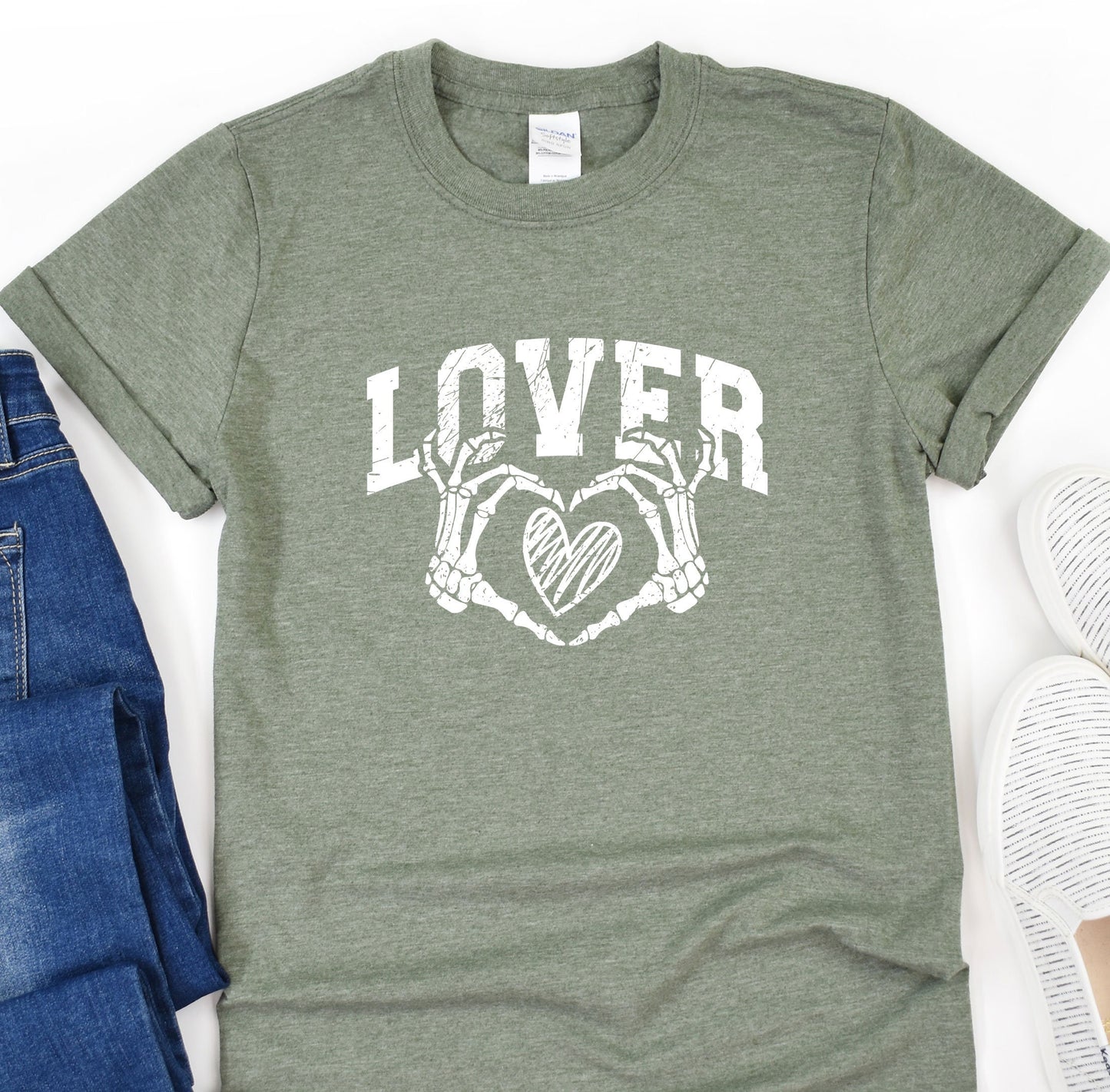 a t - shirt that says lover with a heart in the middle