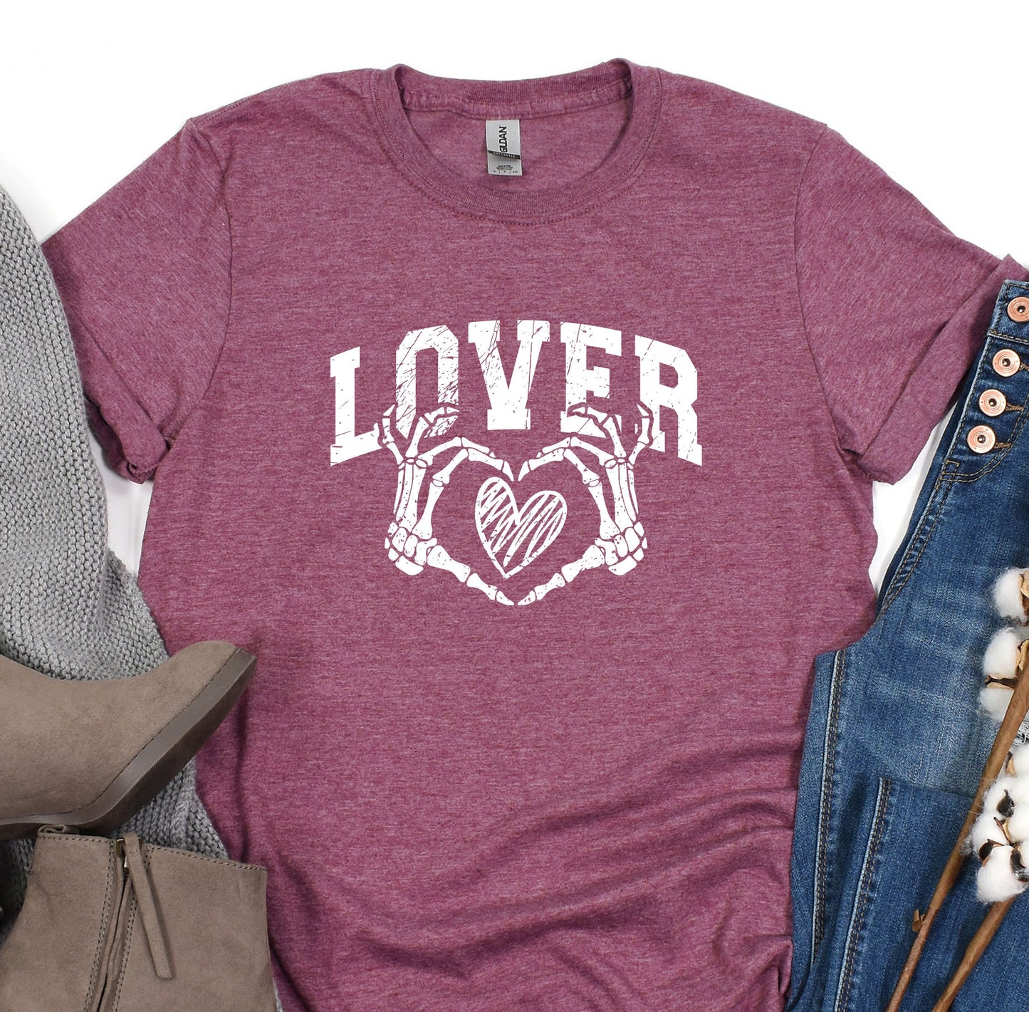 a t - shirt that says lover with two crossed hands and a heart