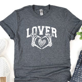 a t - shirt that says lover with two hands holding a heart