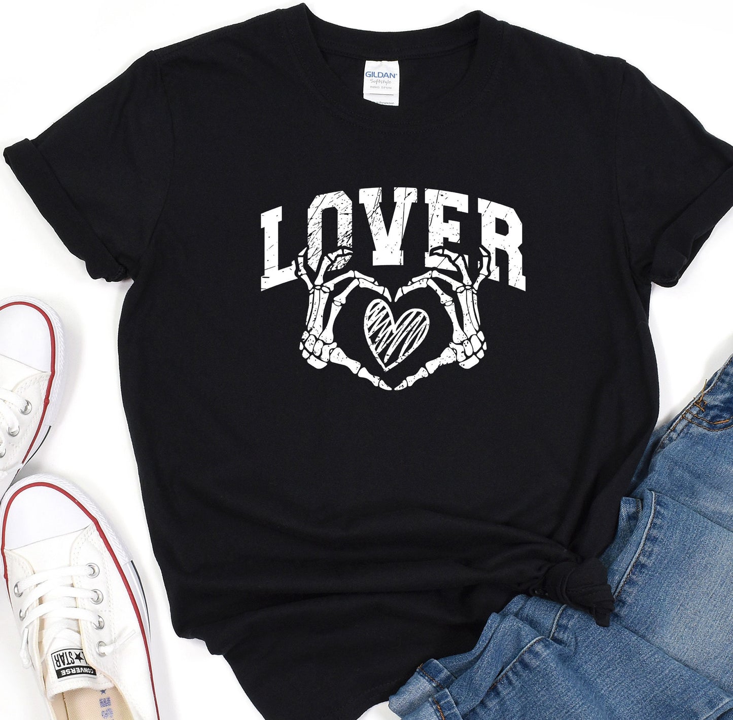 a black t - shirt with the words lover written on it