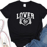 a black t - shirt with the words lover written on it