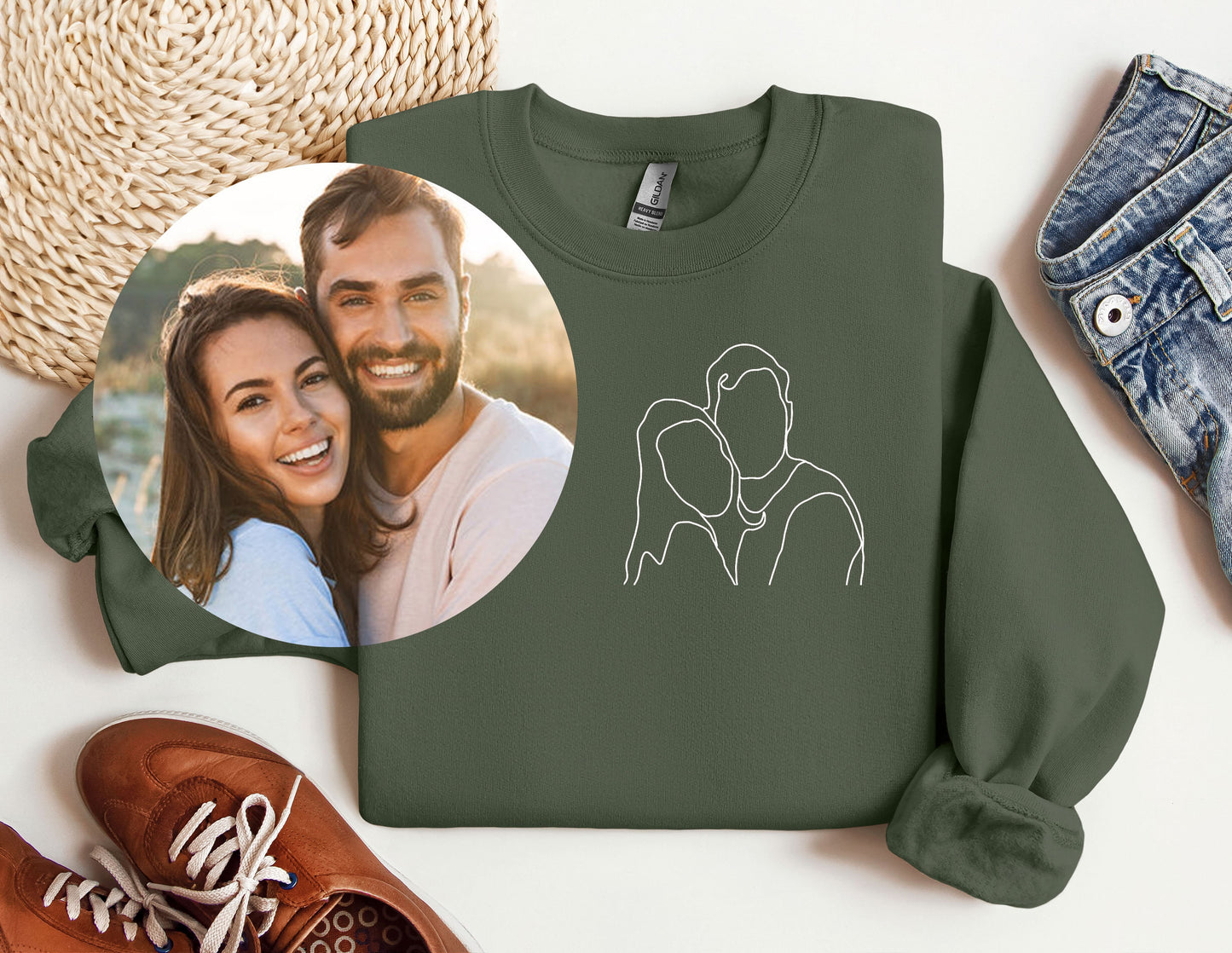 a sweater with a picture of a man and a woman on it