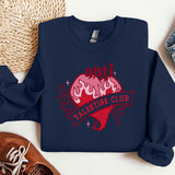a blue sweatshirt with a pink heart on it