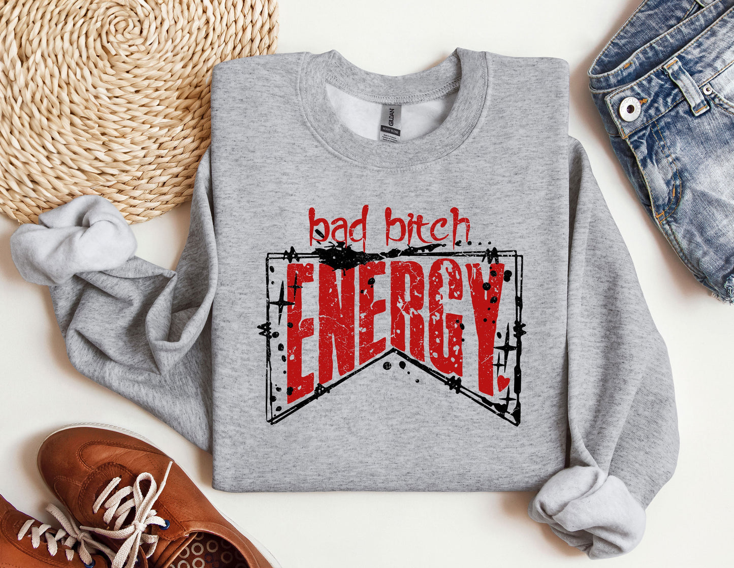 a sweatshirt with the words bad bitch energy printed on it