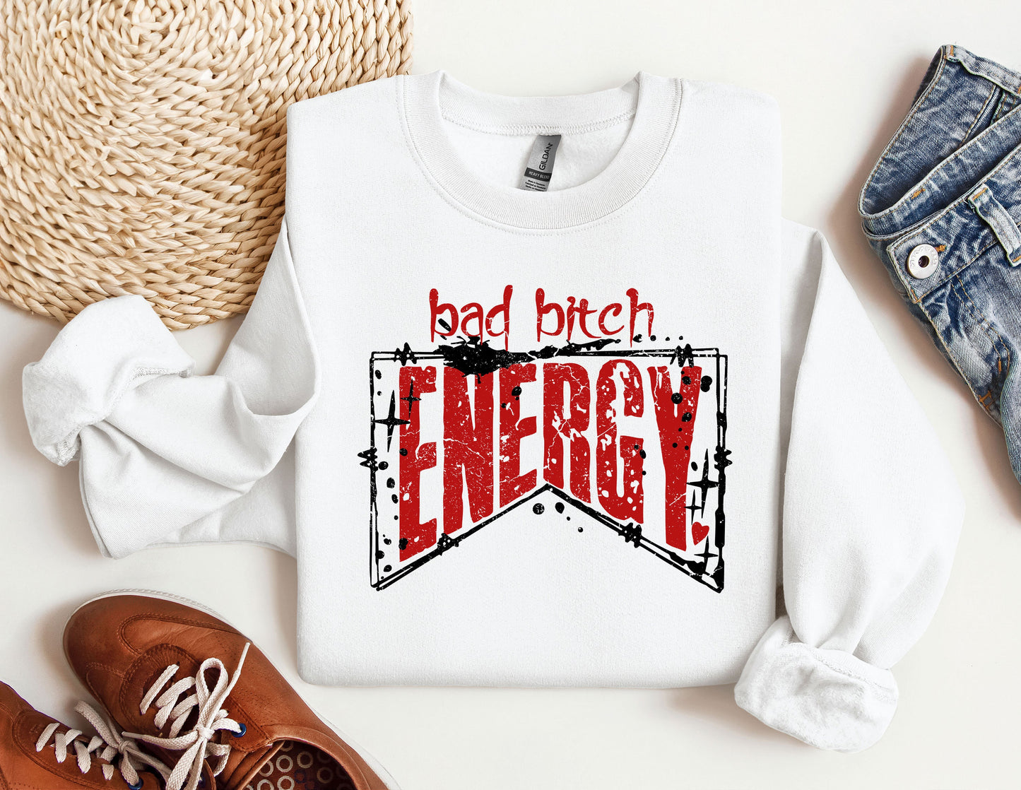 a white sweatshirt with the words energy printed on it