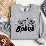 a sweatshirt with the word jesus printed on it