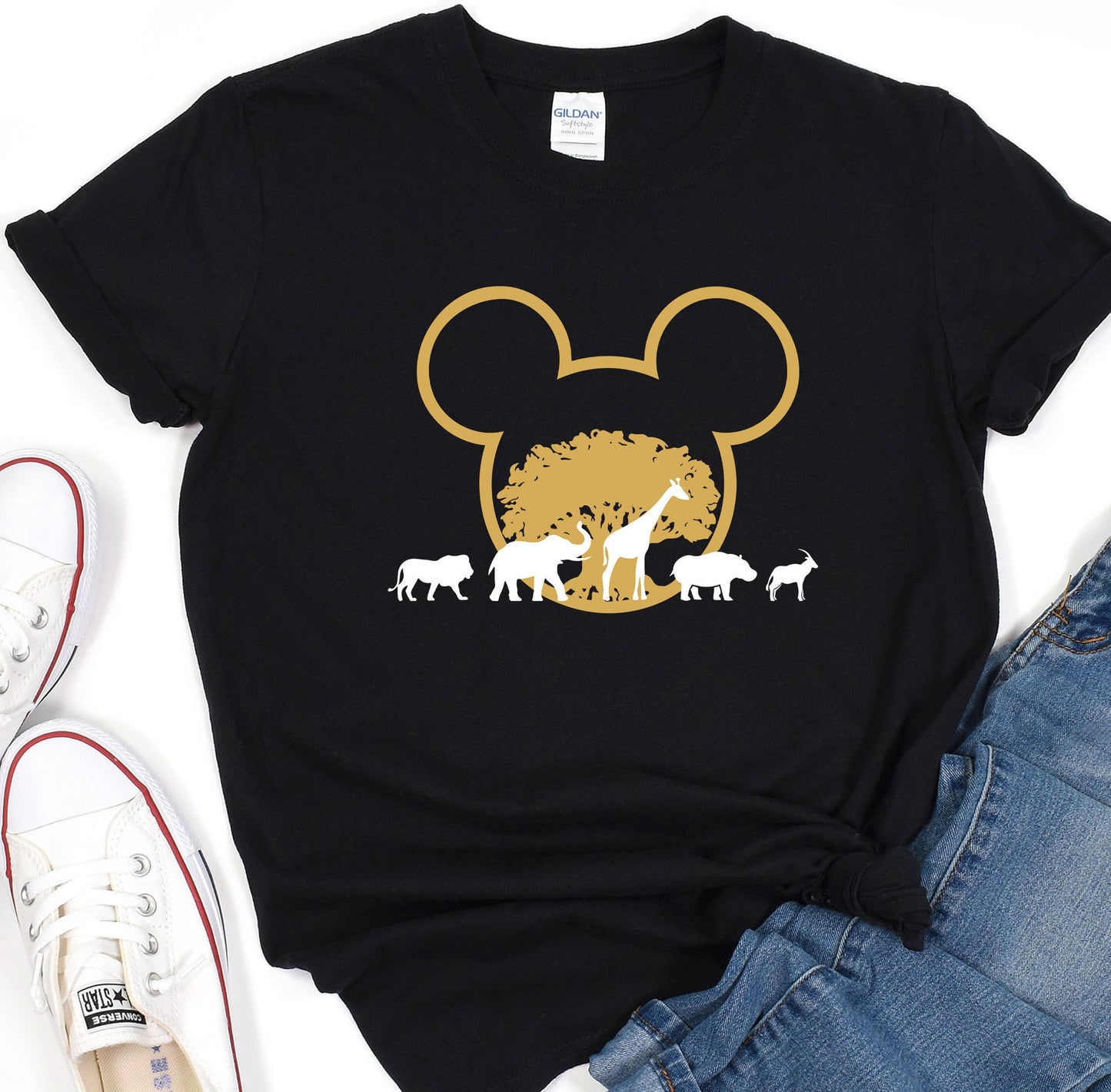 a t - shirt with an image of a mickey mouse and other animals