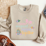 a pair of shoes, a sweater, and a pair of jeans on a white