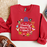 a red sweatshirt with a mickey mouse message on it