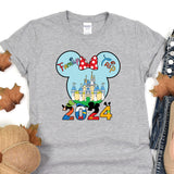 a gray shirt with a mickey mouse on it