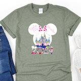 a gray shirt with a minnie mouse design on it