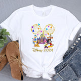 a white shirt with mickey and minnie mouse on it