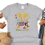 a gray shirt with mickey mouse and friends on it