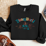 a black sweatshirt with the words disney world on it