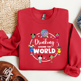 a red sweatshirt with the words drinking around the world on it