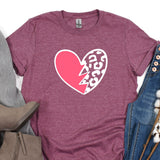 a t - shirt with a heart and a leopard print on it
