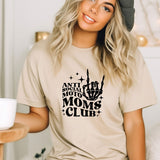 a woman wearing a t - shirt that says anti social moms club