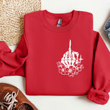 a red sweatshirt with a picture of a church on it