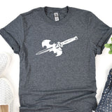 a t - shirt with a knife on it next to a pair of shoes