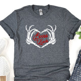 a t - shirt with the words loves and bones on it