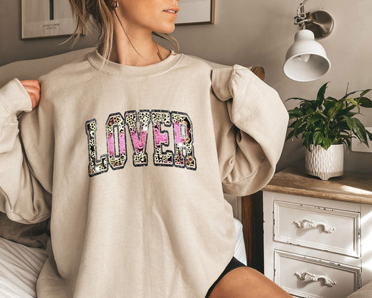 Lover Leopard Pattern Sweatshirt, Valentines Day Crewneck, Valentines Hoodie, Lover Sweater Sweatshirt, Leopard Pattern Gift, Gift for Her