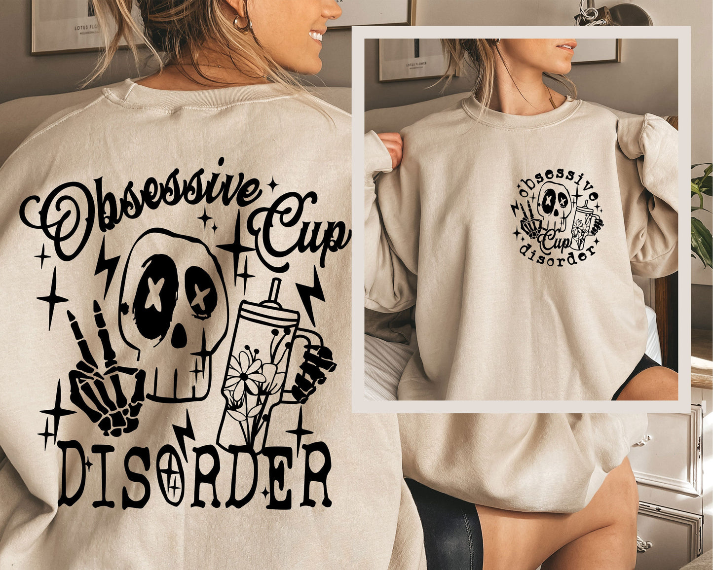 Obsessive Cup Disorder Sweatshirt, Valentine&#39;s Day Sweatshirt, Skeleton Cute Hoodie, Girlfriend Crewneck, Coffee Hoodie, Valentine Sweat