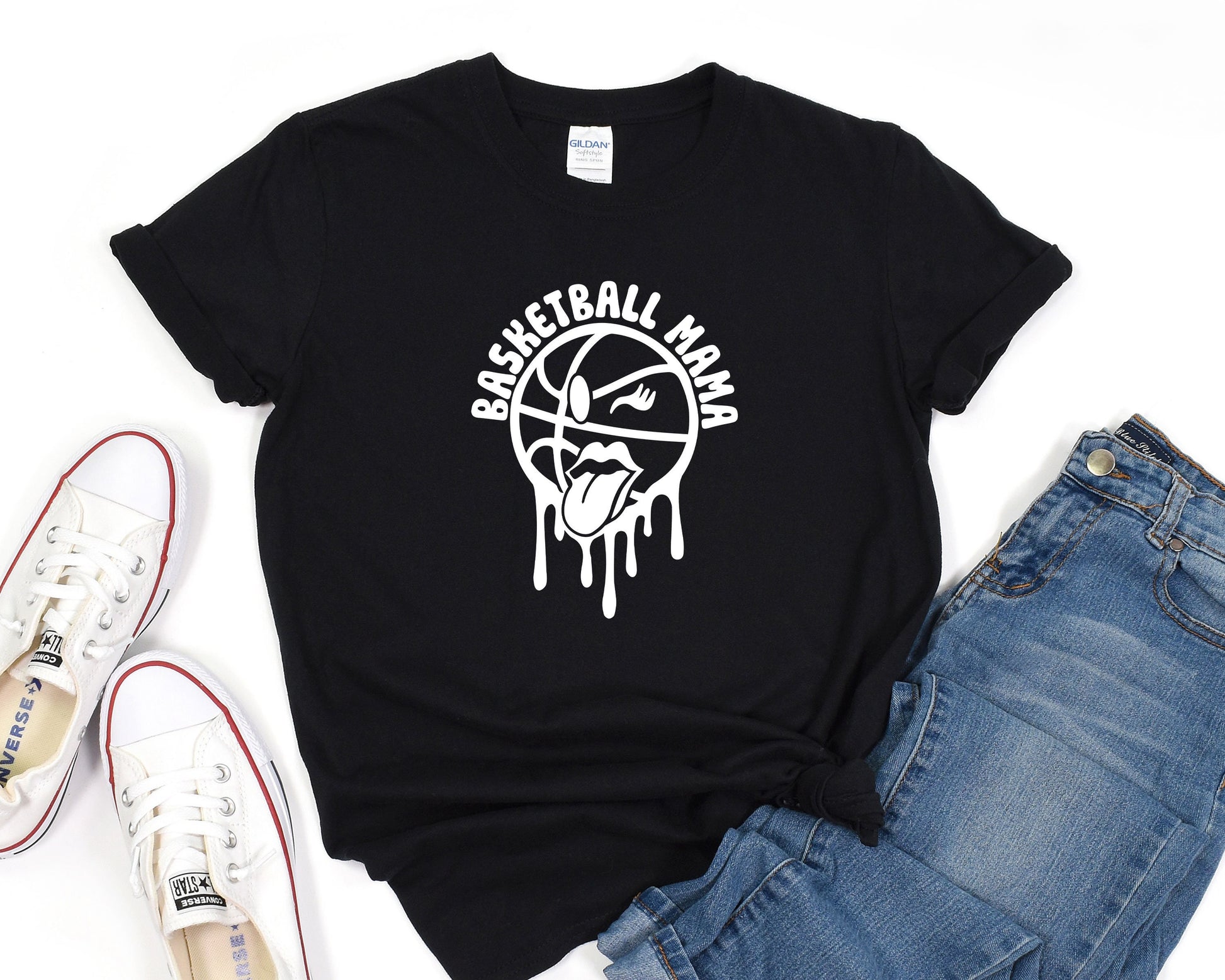 a black t - shirt with a basketball drawn on it