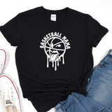 a black t - shirt with a basketball drawn on it