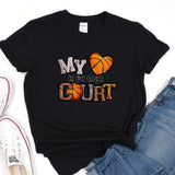 a t - shirt that says, my heart is in the court