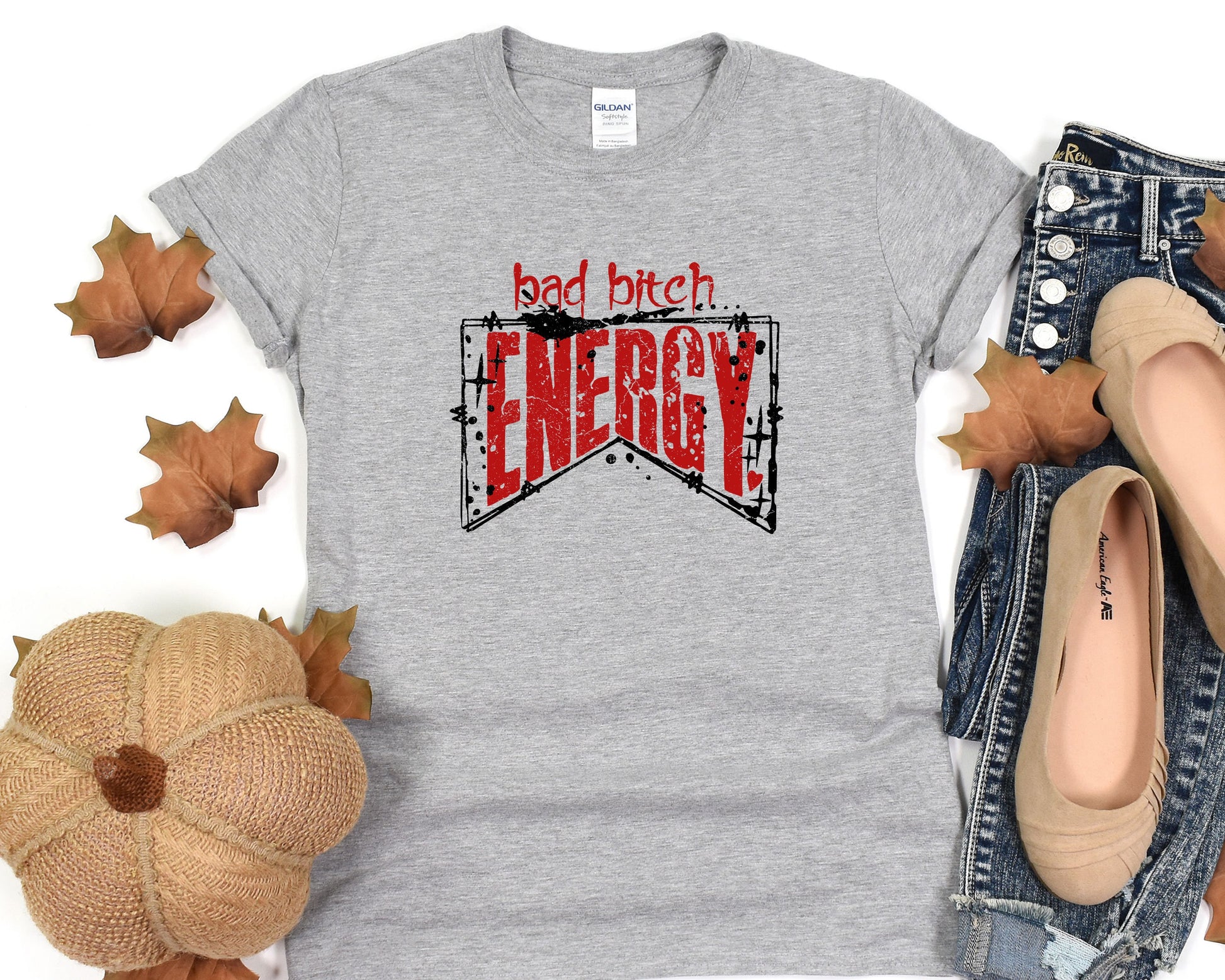 a women&#39;s t - shirt with the words red bitch energy on it