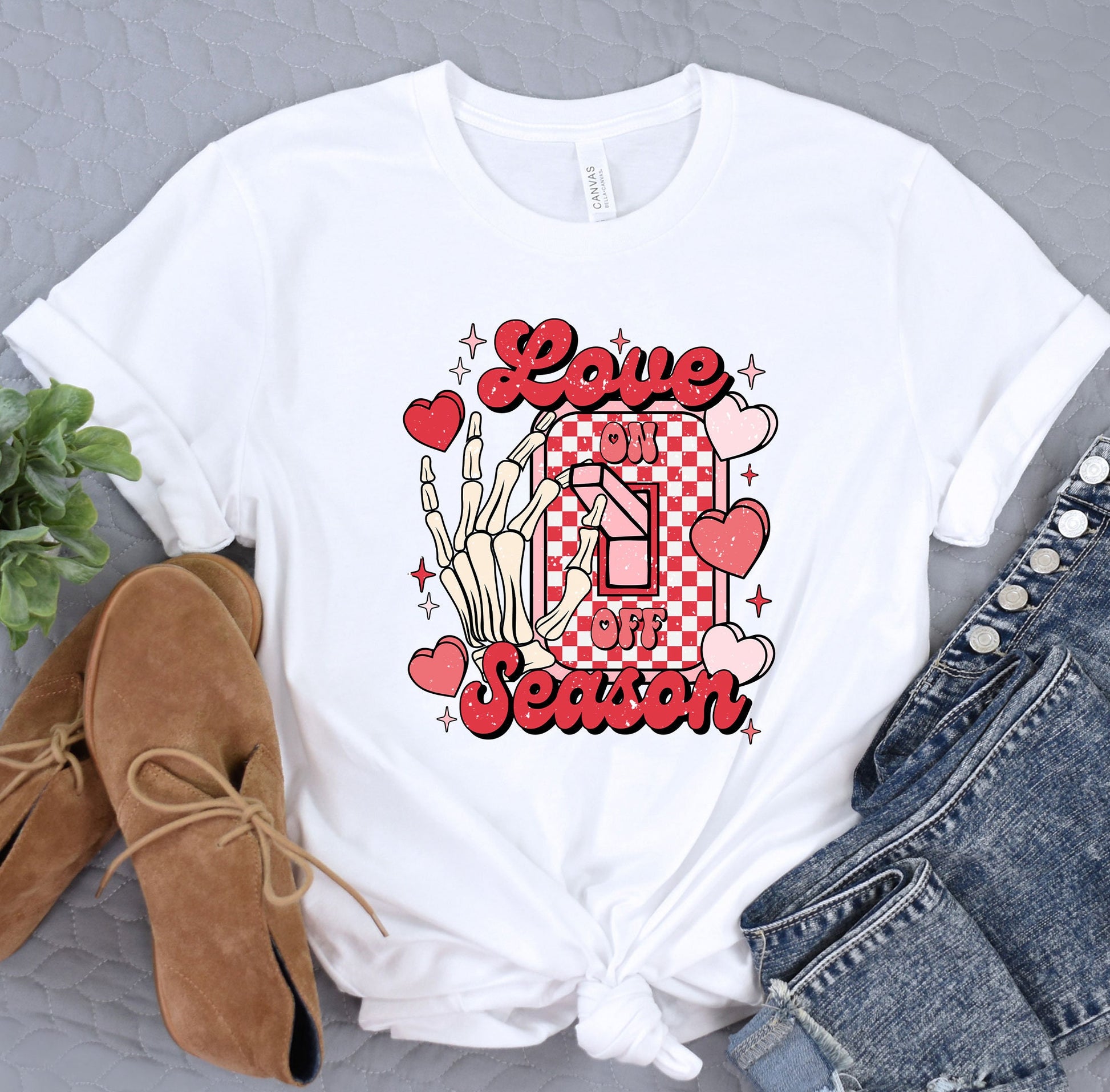 a white t - shirt with the words love and bacon printed on it