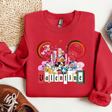 a red sweatshirt with mickey mouse on it