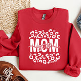 a red sweatshirt with the word mom printed on it