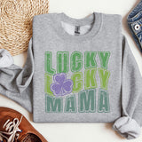a sweater that says lucky lucky mama on it