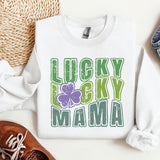a lucky lucky mama sweatshirt next to a pair of shoes