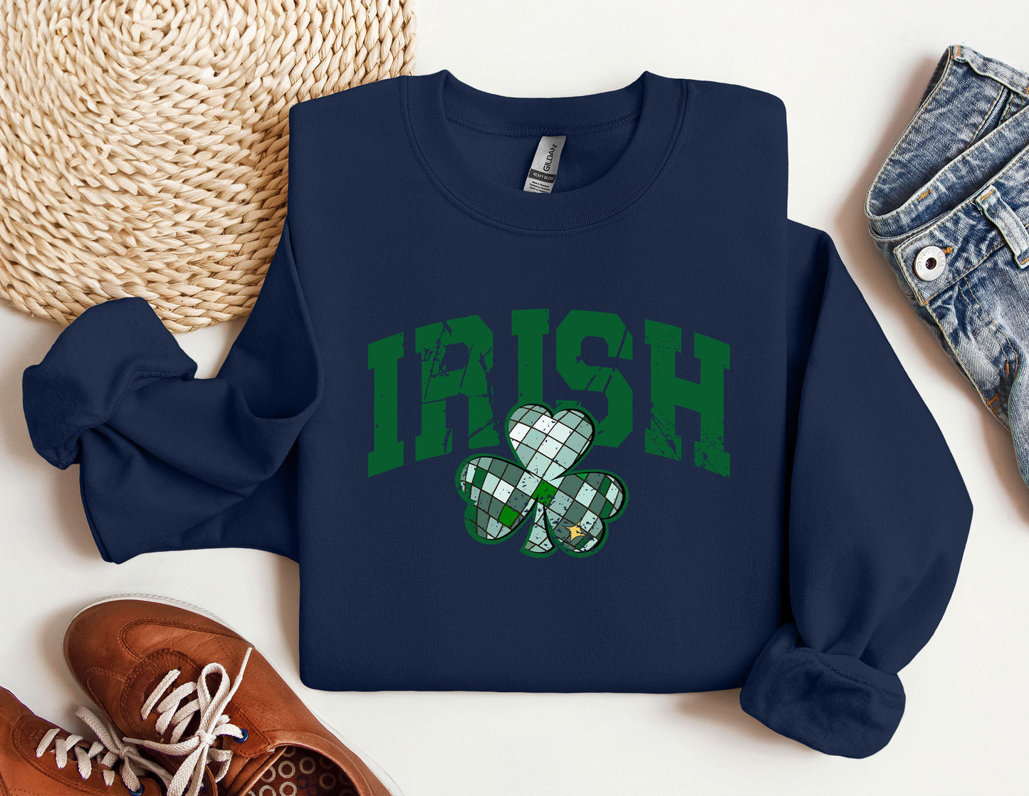 a sweater with a shamrock and the word irish on it