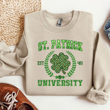 a st patrick's sweatshirt with a shamrock on it next to a pair of
