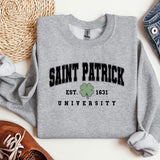 a sweatshirt with a shamrock on it next to a pair of shoes