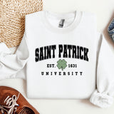 a white sweatshirt with saint patrick's university on it