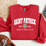 a red sweatshirt with saint patrick's university on it